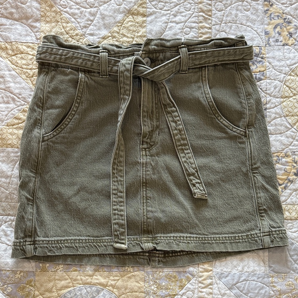 American Eagle Olive Green Denim Belted Women's Skirt